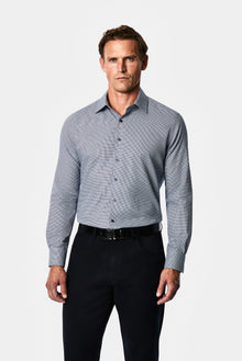 Koyu Lacivert Uzun Kol Slim Fit Klasik Yaka Ekose %100 Pamuk Gömlek