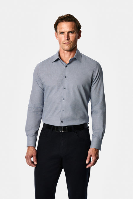 Koyu Lacivert Uzun Kol Slim Fit Klasik Yaka Ekose %100 Pamuk Gömlek
