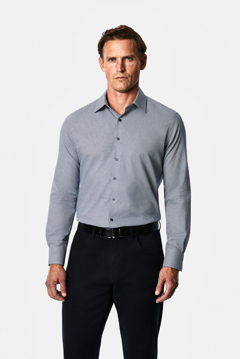 Koyu Lacivert Uzun Kol Slim Fit Klasik Yaka Ekose %100 Pamuk Gömlek