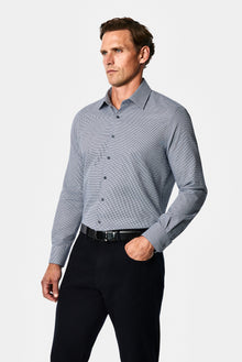 Koyu Lacivert Uzun Kol Slim Fit Klasik Yaka Ekose %100 Pamuk Gömlek
