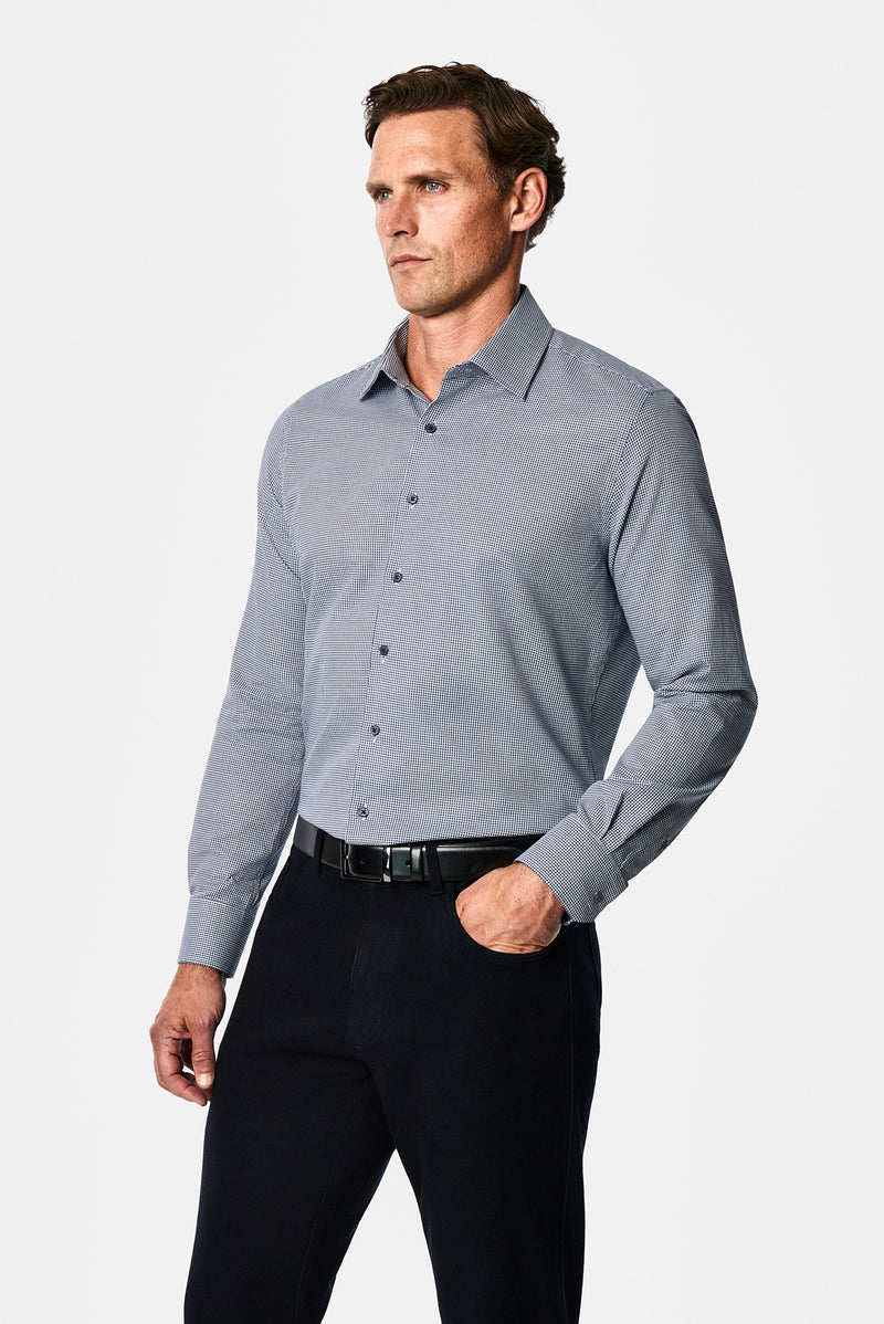 Koyu Lacivert Uzun Kol Slim Fit Klasik Yaka Ekose %100 Pamuk Gömlek