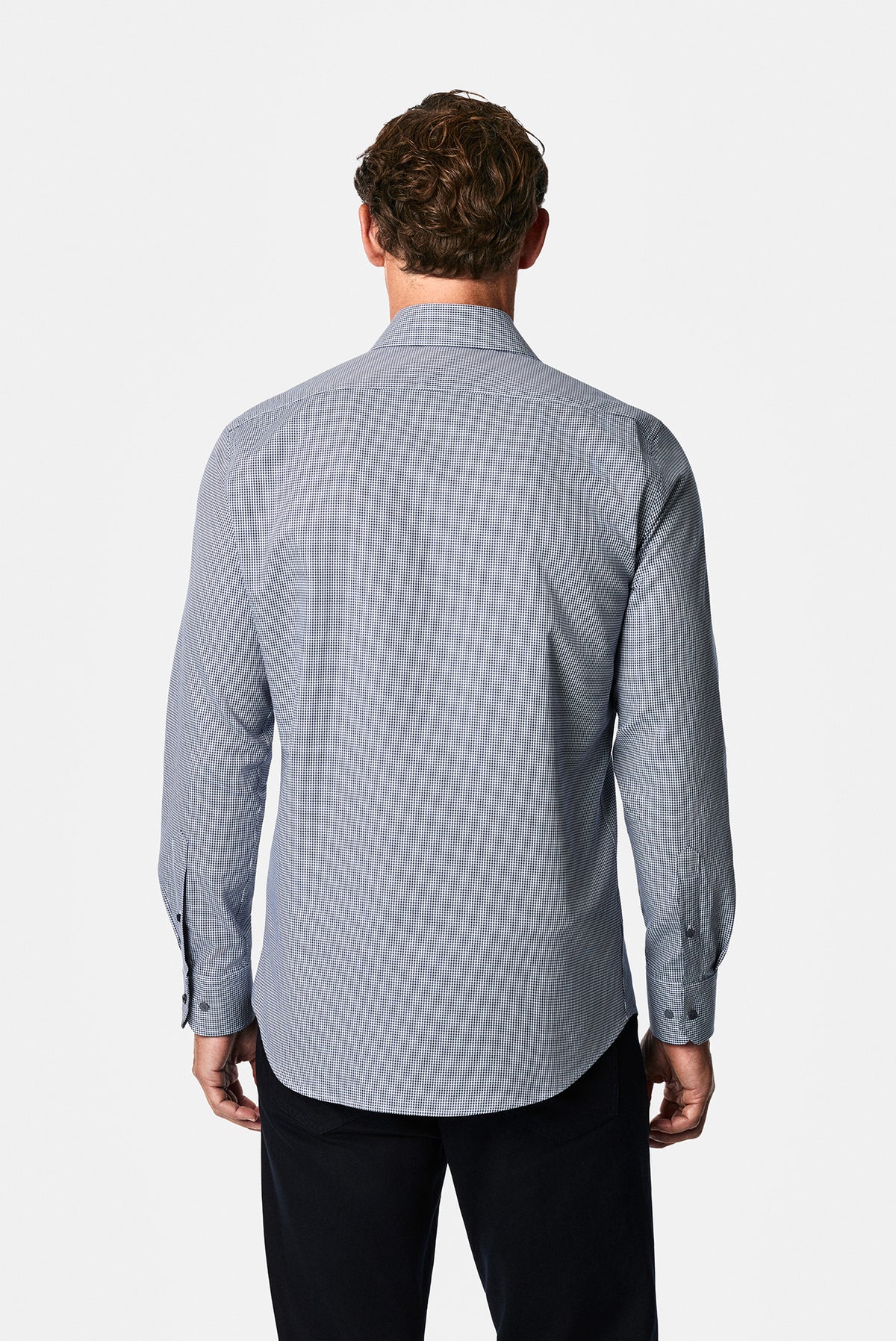 Koyu Lacivert Uzun Kol Slim Fit Klasik Yaka Ekose %100 Pamuk Gömlek