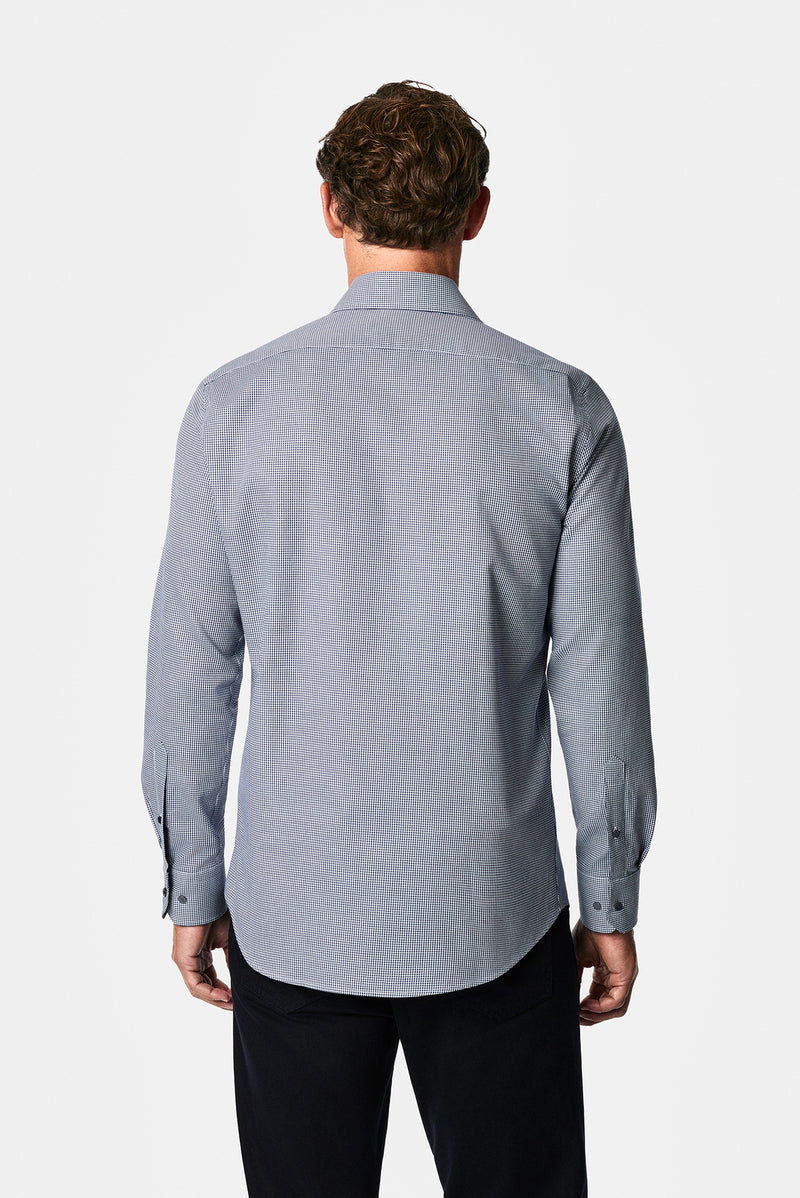 Koyu Lacivert Uzun Kol Slim Fit Klasik Yaka Ekose %100 Pamuk Gömlek