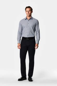 Koyu Lacivert Uzun Kol Slim Fit Klasik Yaka Ekose %100 Pamuk Gömlek