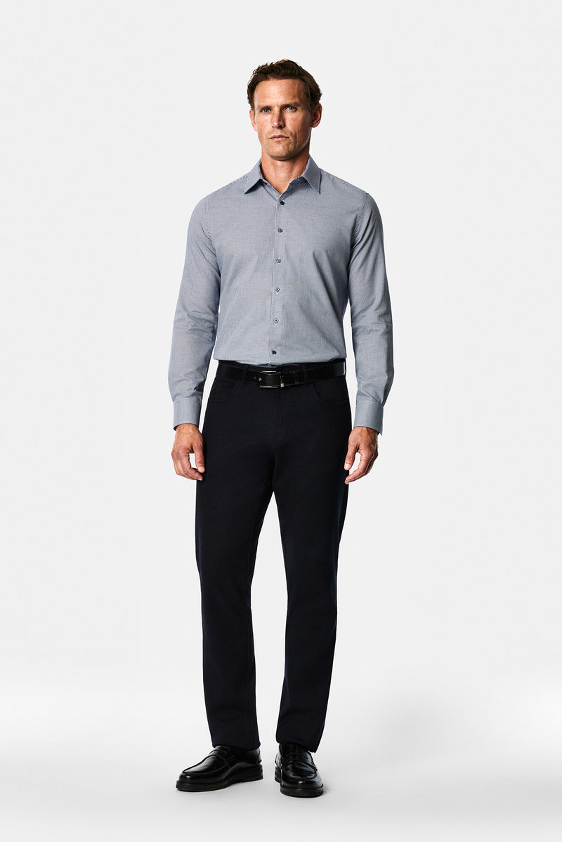Koyu Lacivert Uzun Kol Slim Fit Klasik Yaka Ekose %100 Pamuk Gömlek