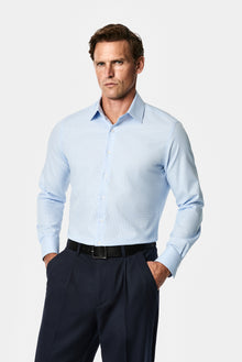 Açık Mavi Uzun Kol Slim Fit Klasik Yaka Ekose %100 Pamuk Gömlek