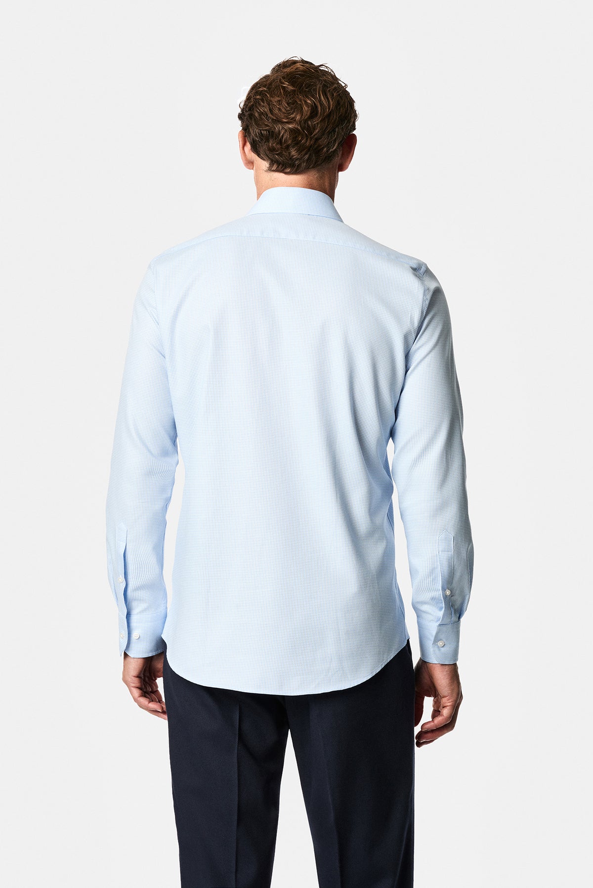 Açık Mavi Uzun Kol Slim Fit Klasik Yaka Ekose %100 Pamuk Gömlek
