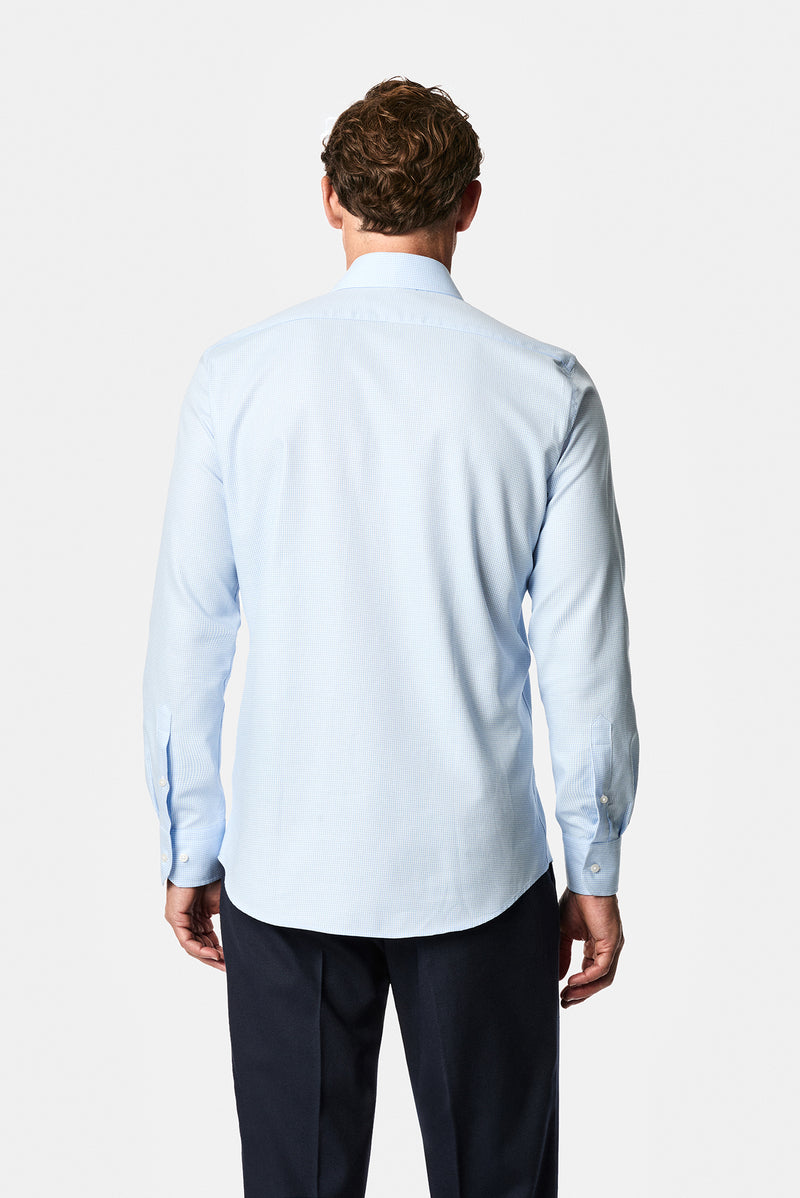 Açık Mavi Uzun Kol Slim Fit Klasik Yaka Ekose %100 Pamuk Gömlek