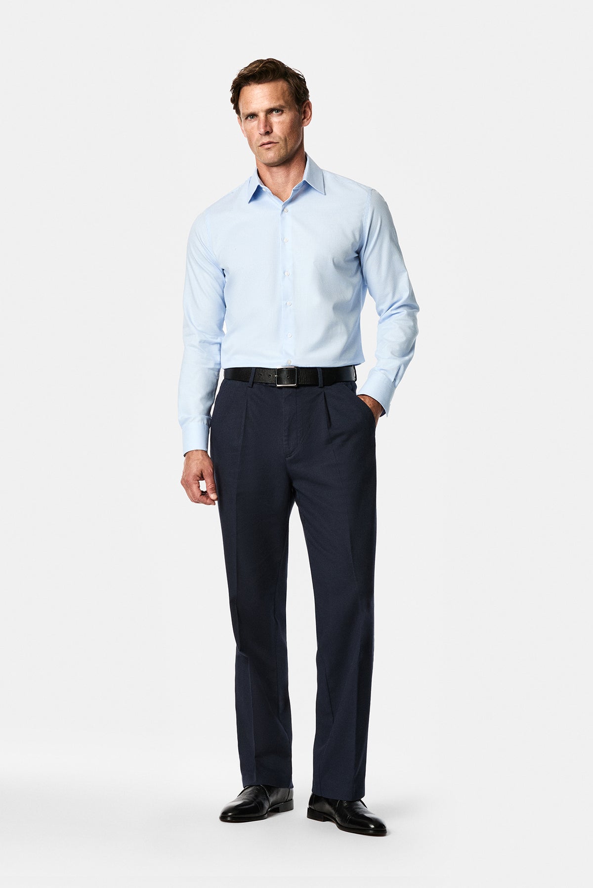 Açık Mavi Uzun Kol Slim Fit Klasik Yaka Ekose %100 Pamuk Gömlek