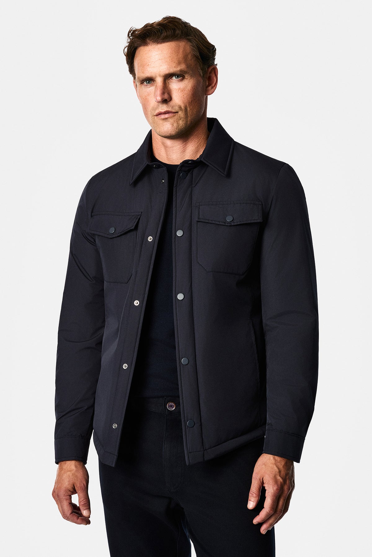 Koyu Lacivert Regular Fit Gömlek Yaka Çıtçıtlı Mont