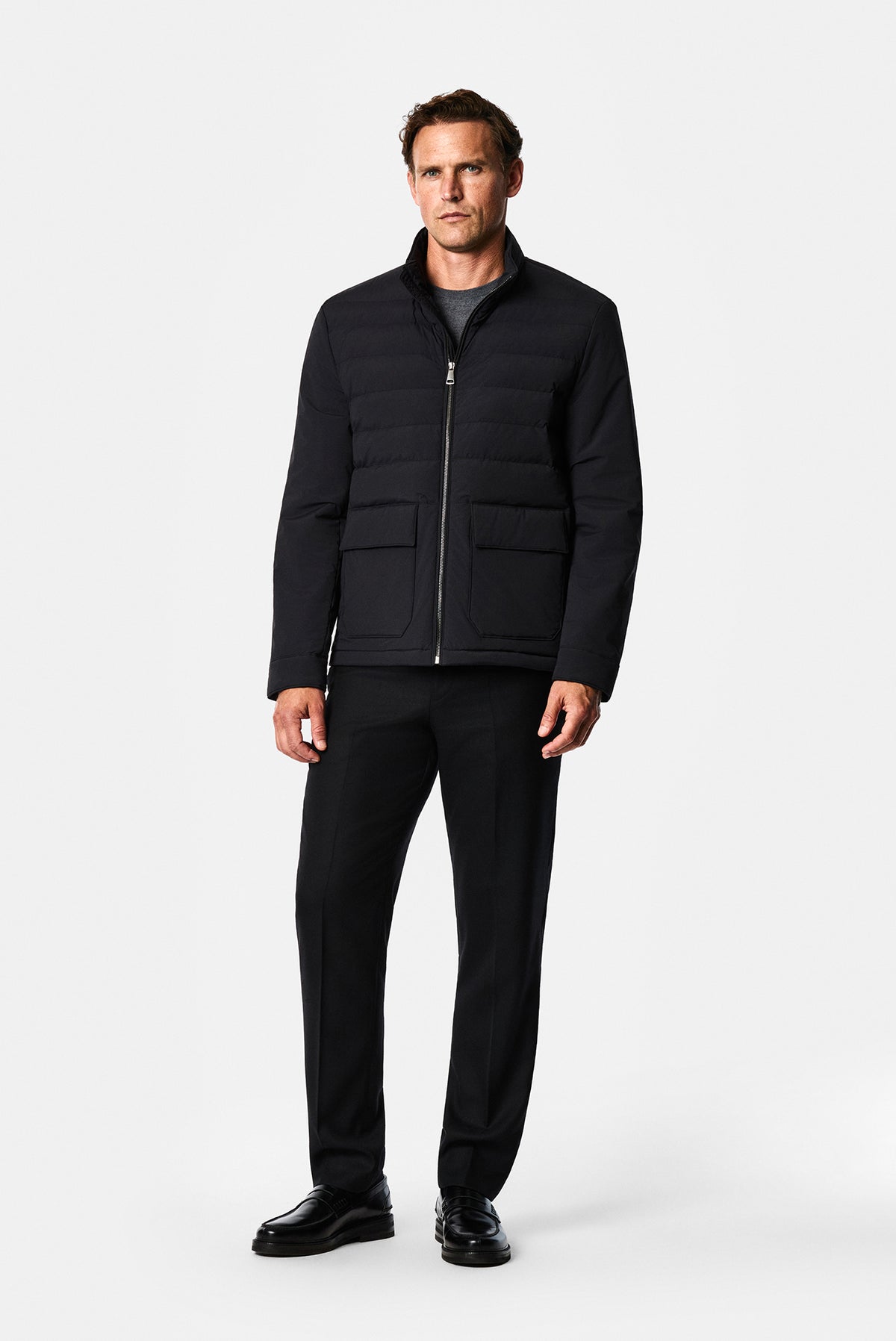 Siyah Regular Fit Dik Yaka Mont