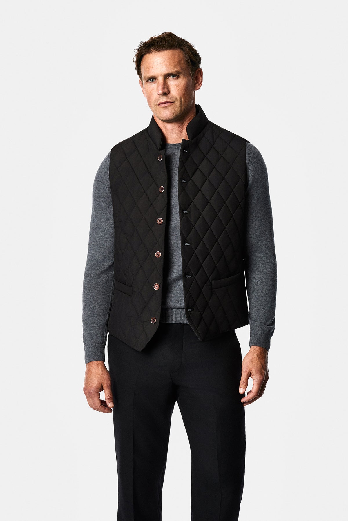 Siyah Regular Fit Dik Yaka Polyester Kapitone Spor Yelek