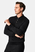 Siyah Polo Yaka Regular Fit Desenli Nakışlı %100 Pamuk Merserize Sweatshirt