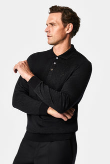 Siyah Polo Yaka Regular Fit Desenli Nakışlı %100 Pamuk Merserize Sweatshirt