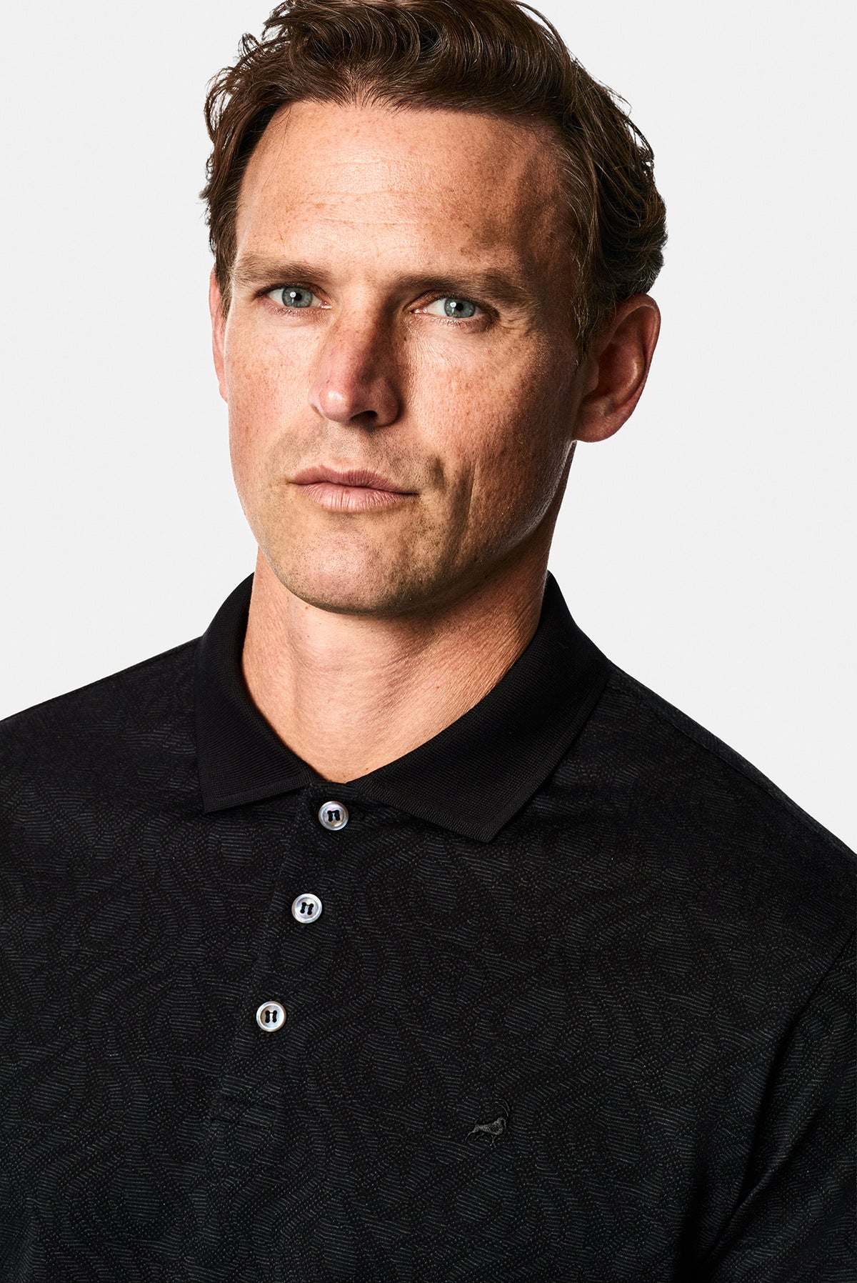 Siyah Polo Yaka Regular Fit Desenli Nakışlı %100 Pamuk Merserize Sweatshirt