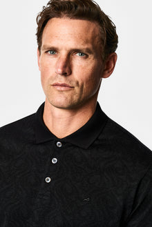 Siyah Polo Yaka Regular Fit Desenli Nakışlı %100 Pamuk Merserize Sweatshirt