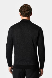 Siyah Polo Yaka Regular Fit Desenli Nakışlı %100 Pamuk Merserize Sweatshirt