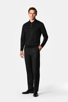 Siyah Polo Yaka Regular Fit Desenli Nakışlı %100 Pamuk Merserize Sweatshirt