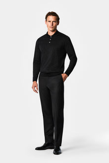 Siyah Polo Yaka Regular Fit Desenli Nakışlı %100 Pamuk Merserize Sweatshirt