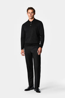 Siyah Polo Yaka Regular Fit Desenli Nakışlı %100 Pamuk Merserize Sweatshirt