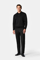 Siyah Polo Yaka Regular Fit Desenli Nakışlı %100 Pamuk Merserize Sweatshirt