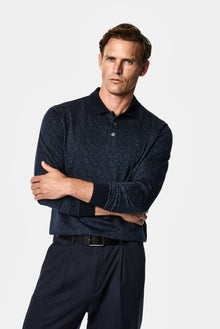 Koyu Lacivert Polo Yaka Regular Fit Desenli Nakışlı %100 Pamuk Merserize Sweatshirt
