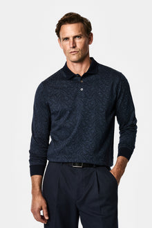 Koyu Lacivert Polo Yaka Regular Fit Desenli Nakışlı %100 Pamuk Merserize Sweatshirt