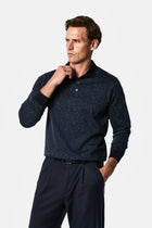 Koyu Lacivert Polo Yaka Regular Fit Desenli Nakışlı %100 Pamuk Merserize Sweatshirt