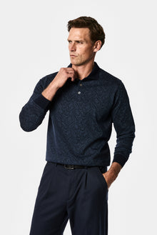 Koyu Lacivert Polo Yaka Regular Fit Desenli Nakışlı %100 Pamuk Merserize Sweatshirt