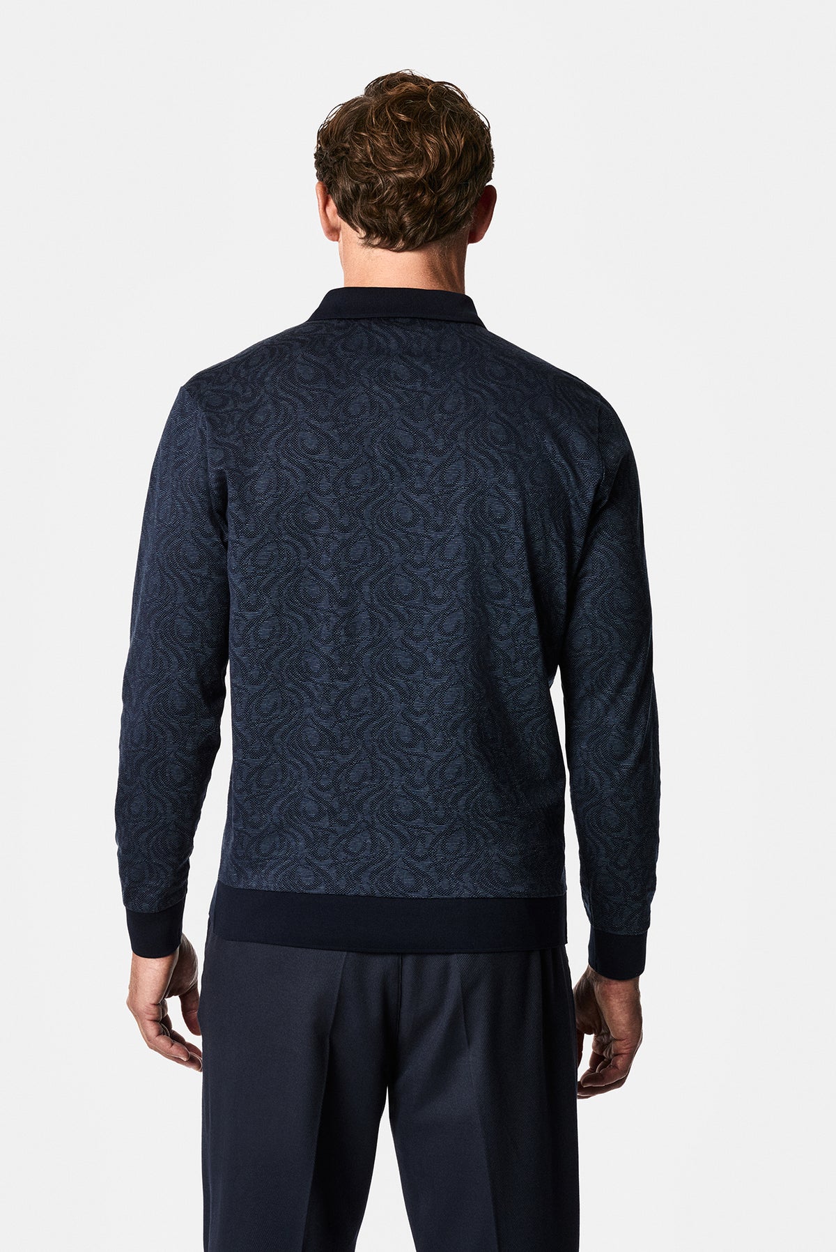 Koyu Lacivert Polo Yaka Regular Fit Desenli Nakışlı %100 Pamuk Merserize Sweatshirt