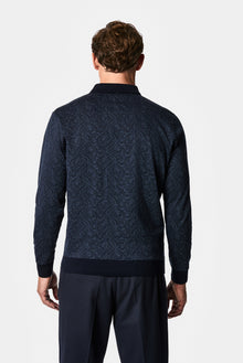 Koyu Lacivert Polo Yaka Regular Fit Desenli Nakışlı %100 Pamuk Merserize Sweatshirt