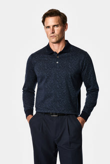 Koyu Lacivert Polo Yaka Regular Fit Desenli Nakışlı %100 Pamuk Merserize Sweatshirt