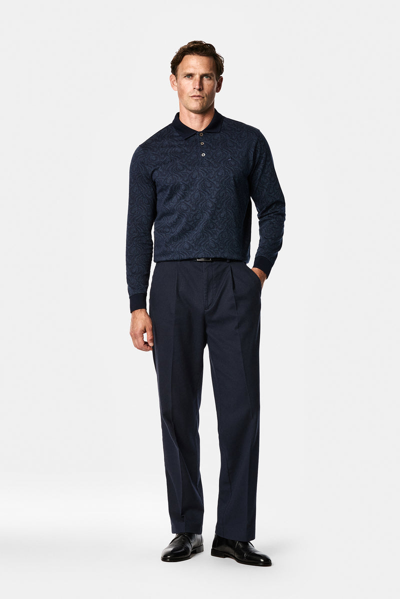 Koyu Lacivert Polo Yaka Regular Fit Desenli Nakışlı %100 Pamuk Merserize Sweatshirt