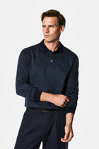 Koyu Lacivert Polo Yaka Regular Fit Desenli Nakışlı %100 Pamuk Merserize Sweatshirt