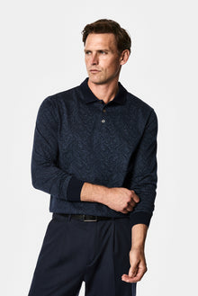 Koyu Lacivert Polo Yaka Regular Fit Desenli Nakışlı %100 Pamuk Merserize Sweatshirt
