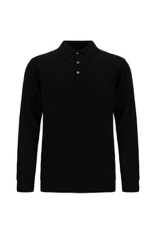 Siyah Polo Yaka Regular Fit Yün Triko Kazak