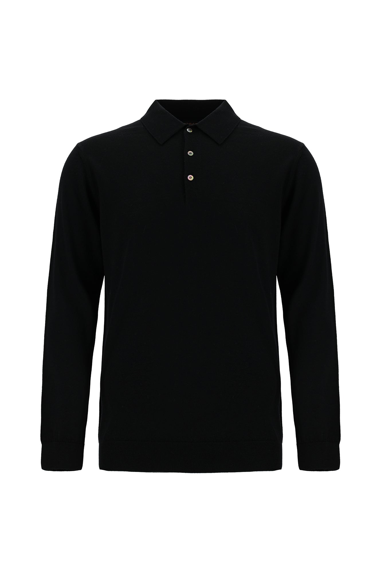 Siyah Polo Yaka Regular Fit Düğmeli Nakışlı Yün Triko Kazak