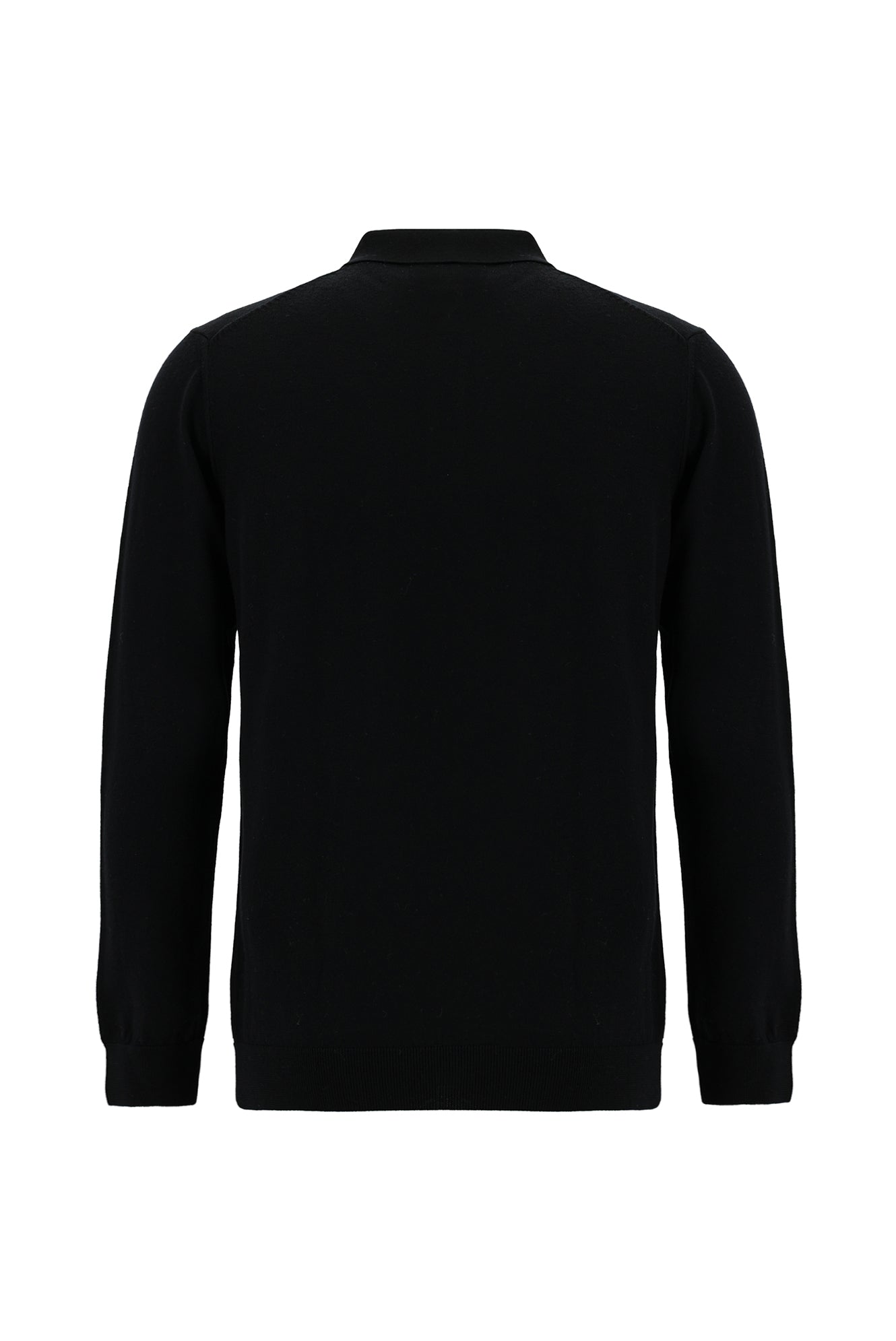 Siyah Polo Yaka Regular Fit Düğmeli Nakışlı Yün Triko Kazak