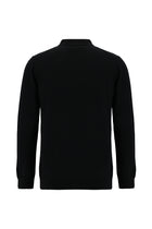 Siyah Polo Yaka Regular Fit Düğmeli Nakışlı Yün Triko Kazak