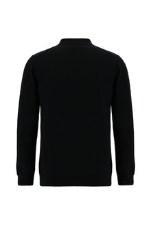 Siyah Polo Yaka Regular Fit Dü?meli Nak??l? Yün Triko Kazak-Abdullah Ki??l?