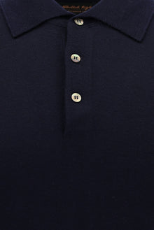 Koyu Lacivert Polo Yaka Regular Fit Dü?meli Nak??l? Yün Triko Kazak-Abdullah Ki??l?