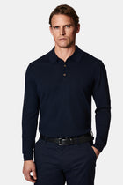 Koyu Lacivert Polo Yaka Regular Fit Dü?meli Nak??l? Yün Triko Kazak-Abdullah Ki??l?