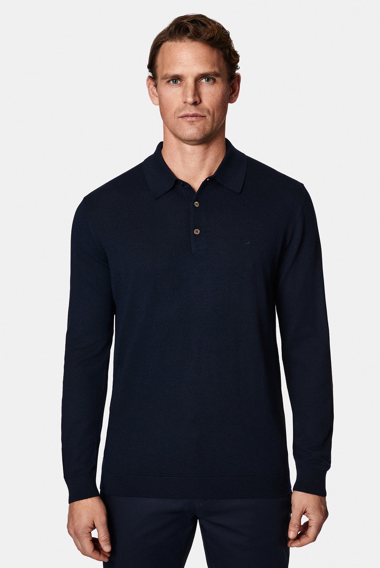 Koyu Lacivert Polo Yaka Regular Fit Dü?meli Nak??l? Yün Triko Kazak-Abdullah Ki??l?