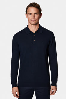 Koyu Lacivert Polo Yaka Regular Fit Dü?meli Nak??l? Yün Triko Kazak-Abdullah Ki??l?