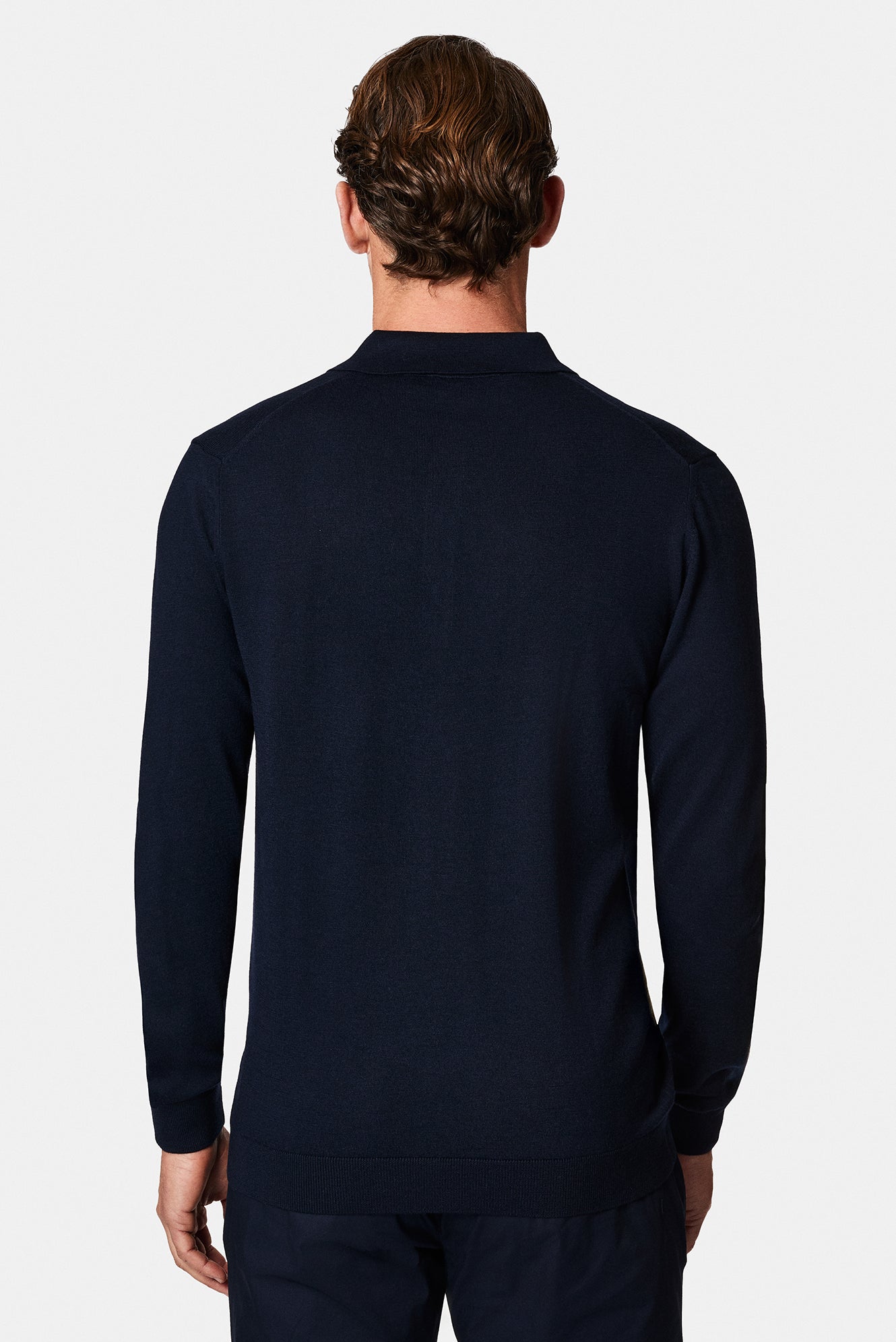 Koyu Lacivert Polo Yaka Regular Fit Dü?meli Nak??l? Yün Triko Kazak-Abdullah Ki??l?