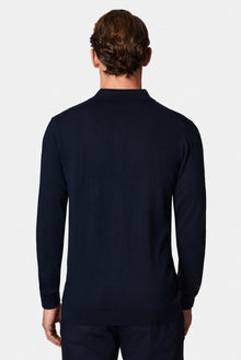 Koyu Lacivert Polo Yaka Regular Fit Dü?meli Nak??l? Yün Triko Kazak-Abdullah Ki??l?