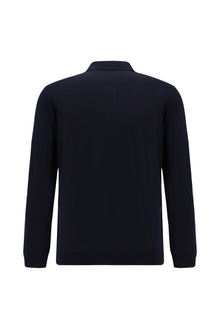 Koyu Lacivert Polo Yaka Regular Fit Dü?meli Nak??l? Yün Triko Kazak-Abdullah Ki??l?