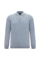 Açık Mavi Melanj Polo Yaka Düğmeli Nakışlı Regular Fit Yün Triko Kazak