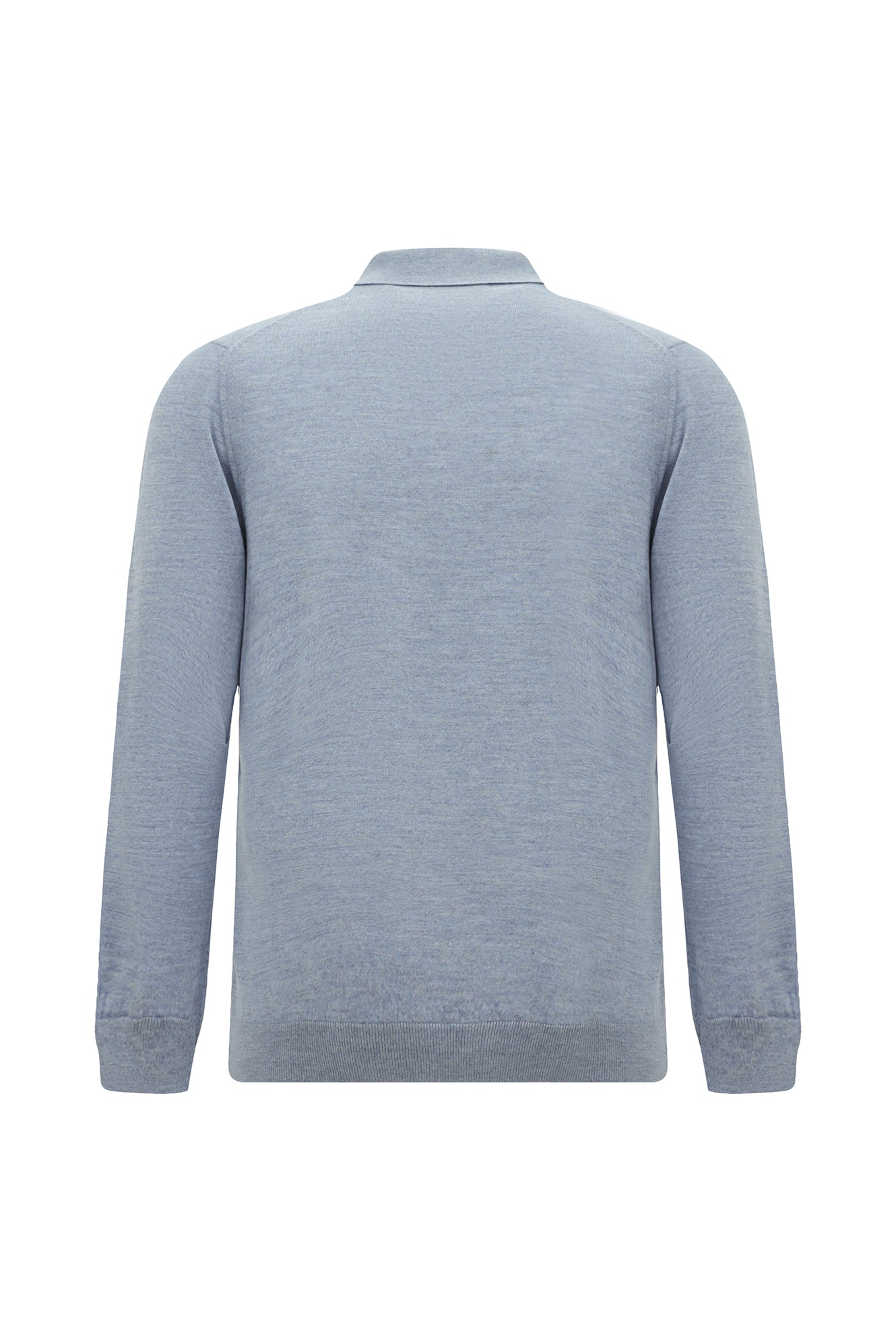 Açık Mavi Melanj Polo Yaka Düğmeli Nakışlı Regular Fit Yün Triko Kazak