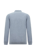 Açık Mavi Melanj Polo Yaka Düğmeli Nakışlı Regular Fit Yün Triko Kazak